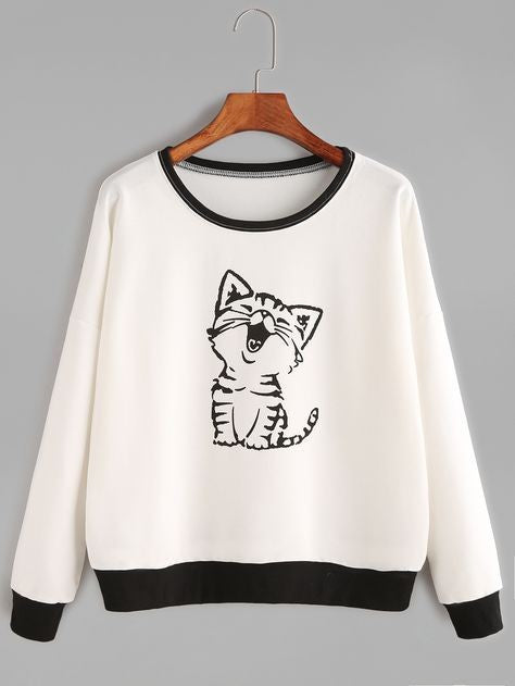 Printed Cat Sweatshirt