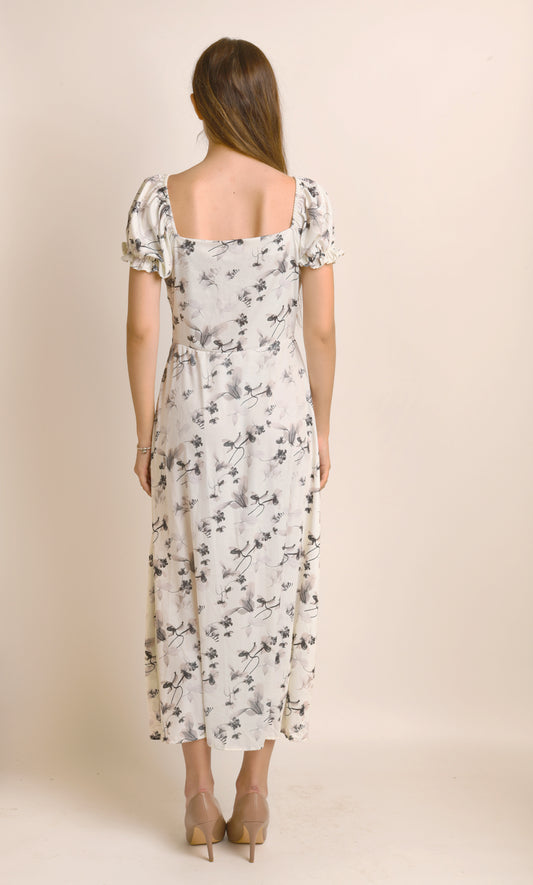 Floral Print Square Neck Half Sleeve Dress