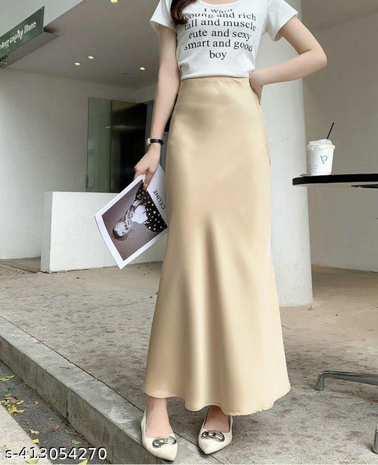 Mid Length Satin Skirt