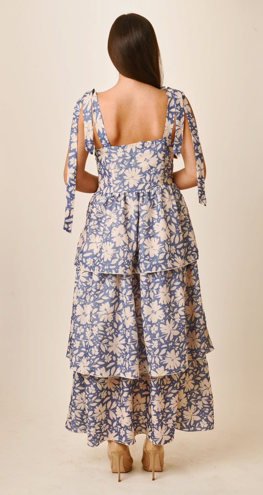 Women's Casual Printed Puff Sleeves Maxi Dress