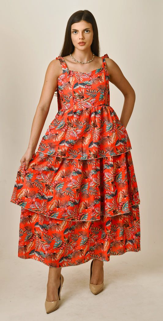 Floral & Leaf Printed Women Dress